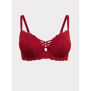 Torrid XO Plunge Push-Up Bra Plus Size 42C Lace Rio Red Sexy Boudoir Lingerie